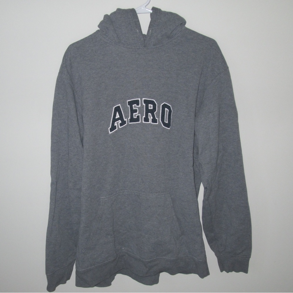 Grey aero hoodie with navy blue embroidered logo! #oversized #retrovibe